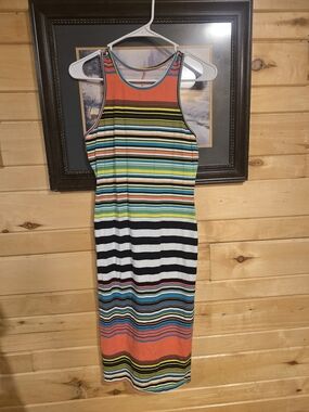 Decree Multicolor Striped Tank Dress - Orange, Black, White, Blue, Green